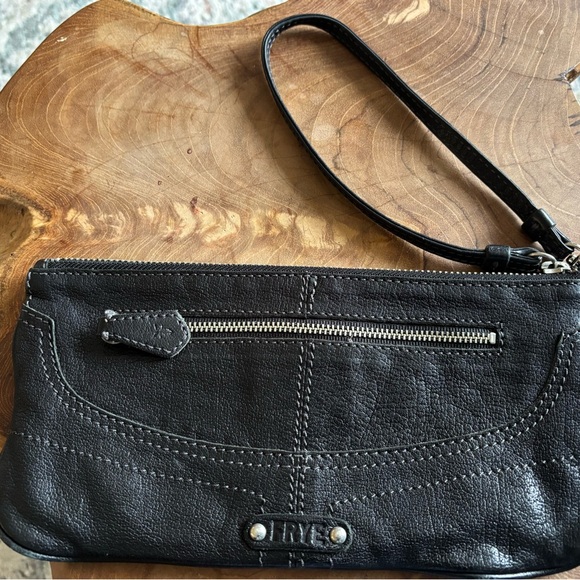 Frye Handbags - Frye Black Leather Wristlet Clutch with Front Zip